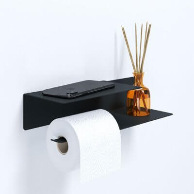 Держатель для туалетной бумаги и освежителя с полочкой настенный металлический Черный 30x11x7 Левый