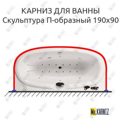 Карниз для ванны Aquatika Скульптура П-образный 190х90 Усиленный 25 мм MrKARNIZ
