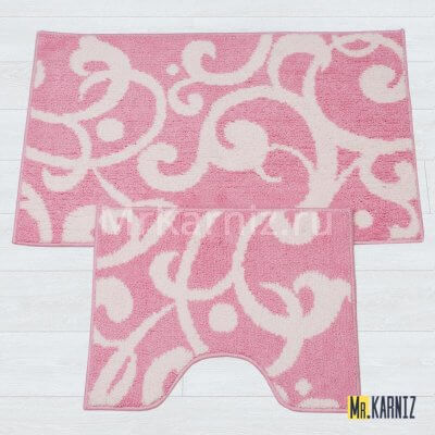 Комплект ковриков для ванной и туалета Узоры розовый