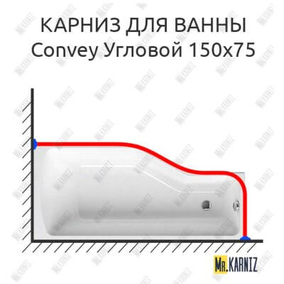 Карниз для ванны 1 MarKa Convey Угловой 150х75 Усиленный 25 мм MrKARNIZ